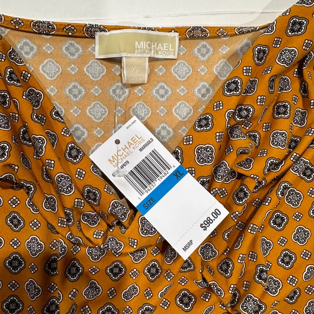 Michael Kors Women Design Cowl Neck Marigold Top Shirt - Size XL - NEW With Tags - Picture 8 of 16